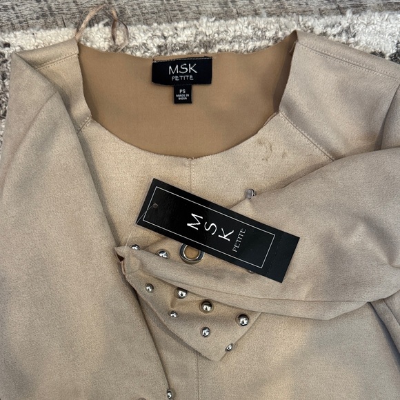 MSK petite  Beige 3/4 length Sleeve Dress with Studded Accents - Picture 3 of 5